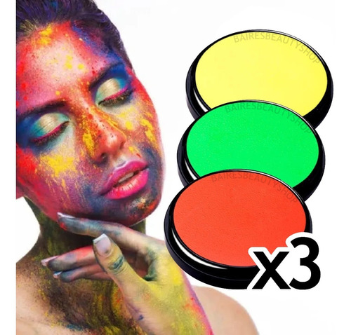 Pack X3 Maquillaje Artístico Fluorescente Luz Uv Neón Pop