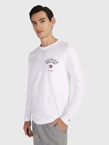 Playera Manga Larga Logo Hombre Tommy Hilfiger Color Blanco