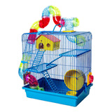 Gaiola Casinha Hamster Grande Completa Luxo 3 Andares Azul