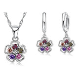 Conjunto De Plata 925 (flor Multicolor)