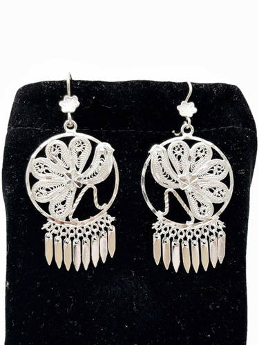 Aretes Pavo Real Filigrana En Plata Fina De Ley .925