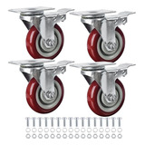 4 Inch Caster Wheels Set Of 4 With Brake Heavy Duty Pla...