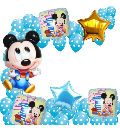 Mickey Bebé Baby Globo Metalico Tipo Bouquet 28 Pzas