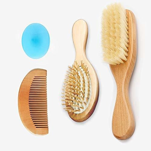 Juego De 4 Cepillos Para El Cabello De Bebé, Cerdas Naturale