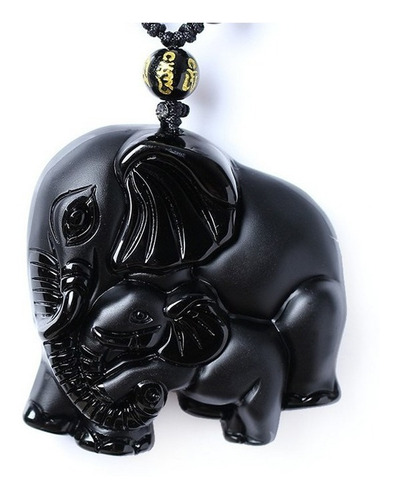 Collar Elefante Suerte Hombre Mujer Obsidiana