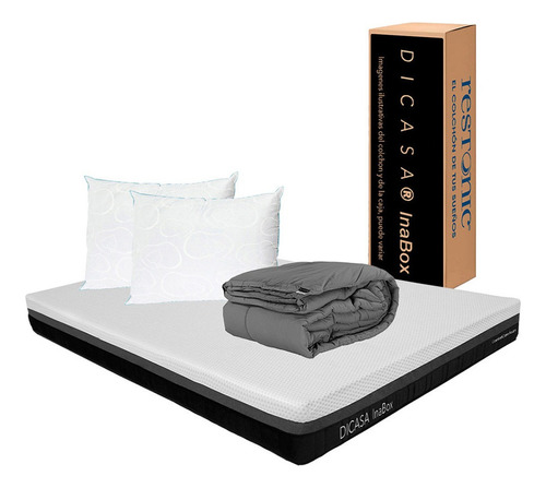 Colchon King Size Dicasa Inabox + 2 Almohada Oso + Edredon