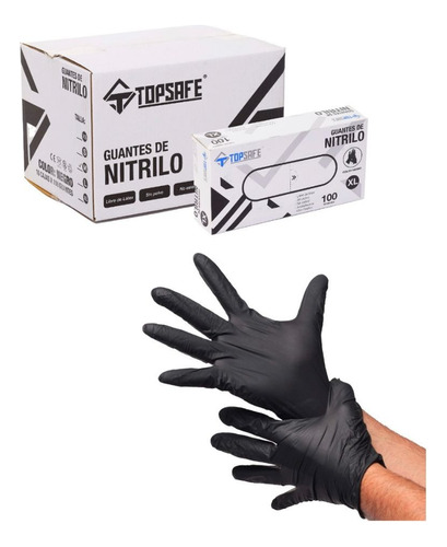 Guante Nitrilo Topsafe M Negro 100 Unidades