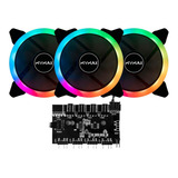 Kit Fan 3 Ventoinhas Led Rgb 1200rpm + Controladora Argb