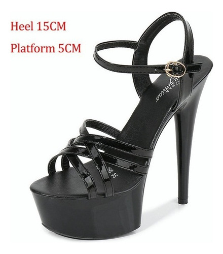 Sapatos De Salto Alto Stiletto Sexy Black Platform 15cm