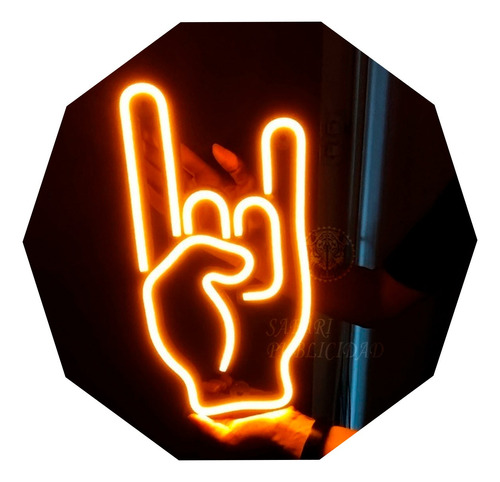 Cartel Neón Led Mini Mano Rock + Dimmer - Deco - Luminoso