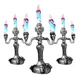 Set X3 Candelabro Velas Halloween Decoración Luz Led 32cm