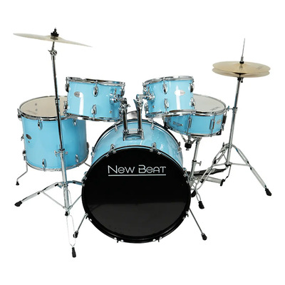 Batería Acústica 5 Pzas New Beat Nb-ds400 C\u002F Pedal Banco Skb Azul Cielo | Meses sin interés