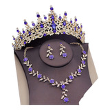 Set De Corona Tiara Gargantilla Aretes Boda Xv Años Reina .