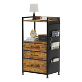 Laszola Nightstand With 3 Fabric Drawers And Side Pockets, .
