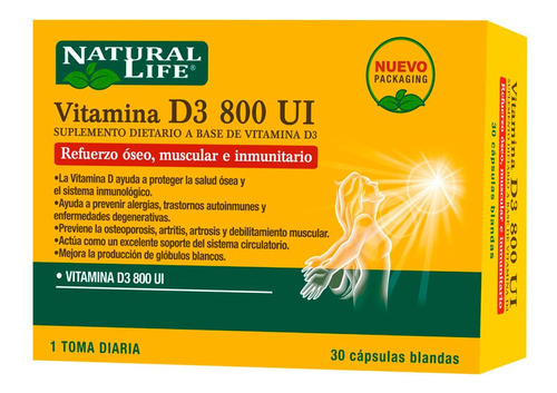 Natural Life Vitamina D3 800ui Sistema Inmune Óseo Muscular