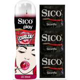 Lubricante Sico Cereza 50 Ml Más 3 Condones Sico Sensitive