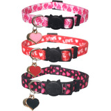 Paquete De 3 Collares De Gato Para El Día De San Valentín. Color Valentine