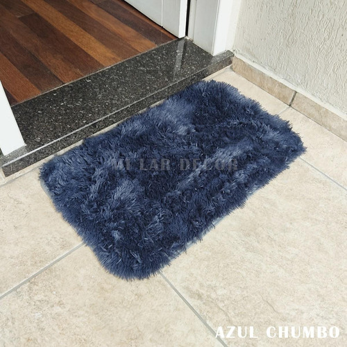 Tapete Para Porta 0,60x0,40 Entrada Sala Quarto Rapido Cor Azul Chumbo Desenho Do Tecido Peludo