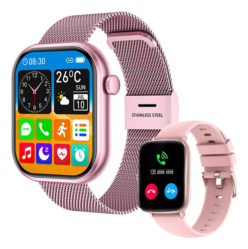 Smartwatch Reloj Hombres Mujer 2.01 Llamada Bluetooth Rosa