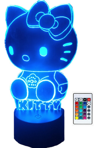 Hello Kitty Lampara Led 3d Control Base Touch 16colores