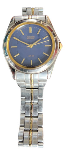 Relógio Citizen Eco Drive Wr-50 Vintage Azul E Dourado 36mm 