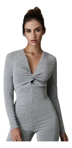 Blusa Gris Escote V Para Mujer Holly Land Fp04 Strech