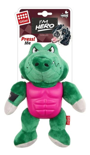 Juguete Gigwi Hero Alligator Para Perro Cachorro Peluche Color Verde Y Fucsia