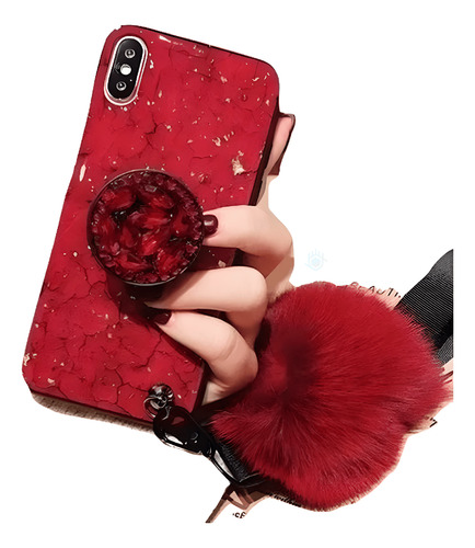 Funda Compatible Con Galaxy Marmol Pompon Colgante Correa