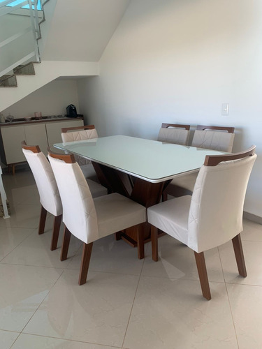 Conjunto Sala De Jantar Mesa Tampo Em Mdf/vidro E 6 Cadeiras