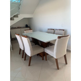 Conjunto Sala De Jantar Mesa Tampo Em Mdf/vidro E 6 Cadeiras