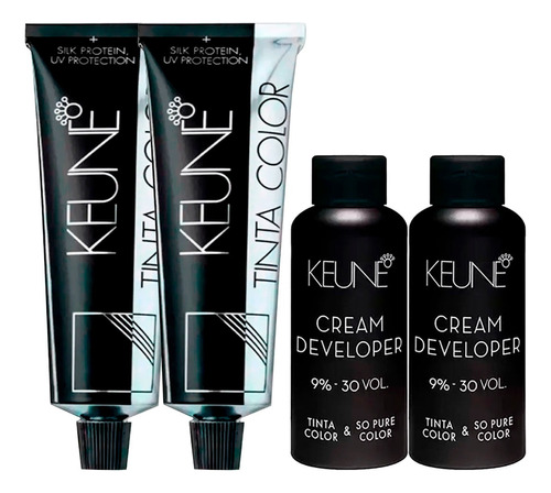 Kit Keune 2 Tint Color 60ml + 2 Ox Cream Dev 30 Vol 9% 60ml