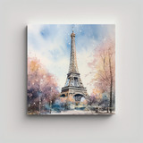 60x60cm Cuadro Vitalidad Torre Eiffel París Acuarela Flores