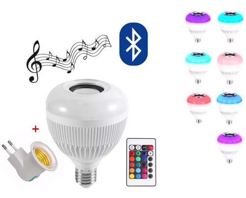 Lâmpada Musica Som Bluetooth Led Rgb + Controle Bocal Tomada