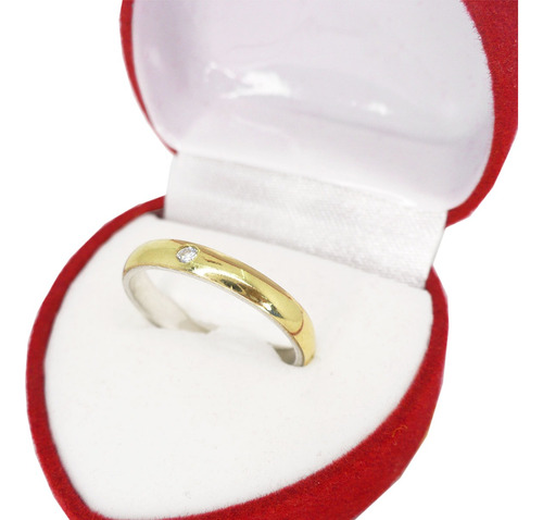 Alianza Anillo Compromiso Casamiento Plata Y Oro Con Piedra