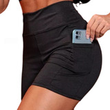 Short Academia Cintura Alta C/ Bolso Celular Fitness Esporte