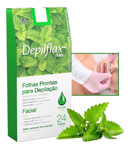 Folhas Prontas Para Depilação Facial Hortelã Depilflax 24uni
