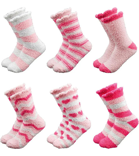 6 Pares Calcetas Mujer Invierno Rosas Suaves Y Calientitas.