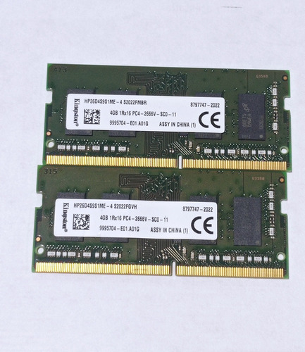 2 Memorias  De 4gb =8gb  Ddr4  2666v Kingston