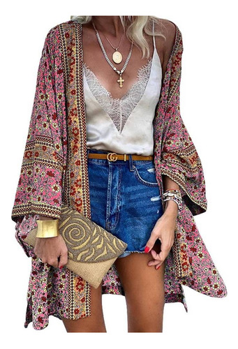 Gift Women's Slim Loose Boho Print Cardigan