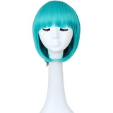 Peluca Bulma Green De Pelo Sintético Corto Bobo Para Cosplay