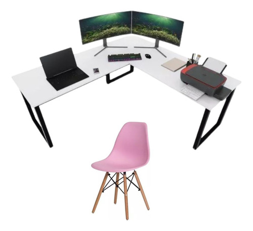 Mesa Em L P/ Escritório Diretor 150cm Computador + Cadeira