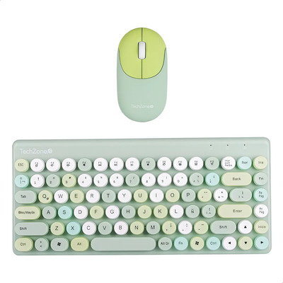 Teclado Y Mouse Inalámbrico Retro Teclas Removibles Verde Color del mouse Verde claro TechZone TZCOMBMC04 | Meses sin interés