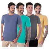 Kit 4 Camiseta Estonada Camisa Masculina Básica Slim Lisa