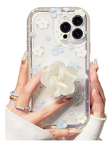 Para iPhone Flor Funda Protectora Transparente + Soporte