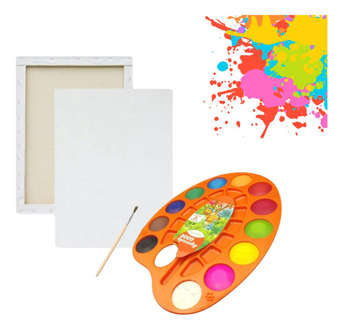 Kit Tela Pintura Infantil Branca + Aquarela 12 Cores +pincel