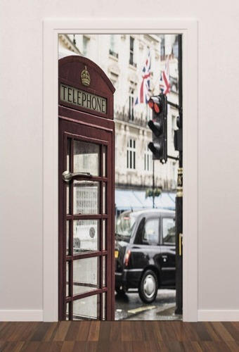 Adesivo De Porta Londres Cabine Telefônica 2,10x0,90 City92