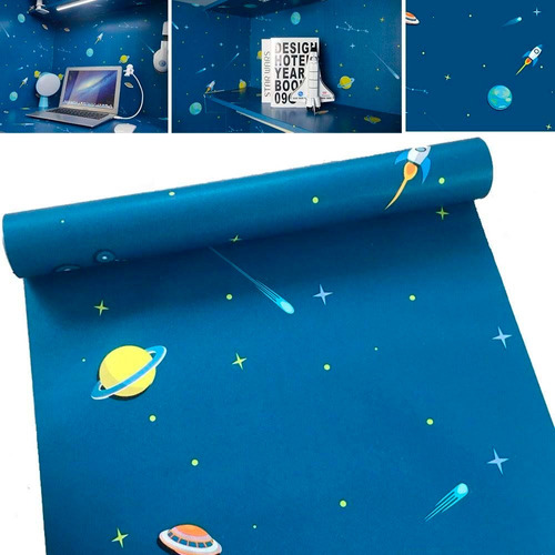 Papel Vinilo Tapiz Adhesivo 10 M X 45 Cm Universo Infantil