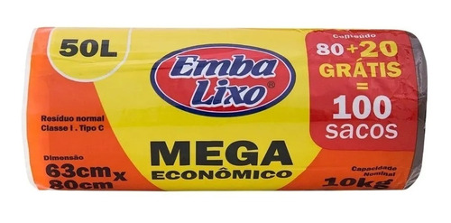 Saco Plastico De Lixo 50 L Preto Econômico Com 100 Unidades