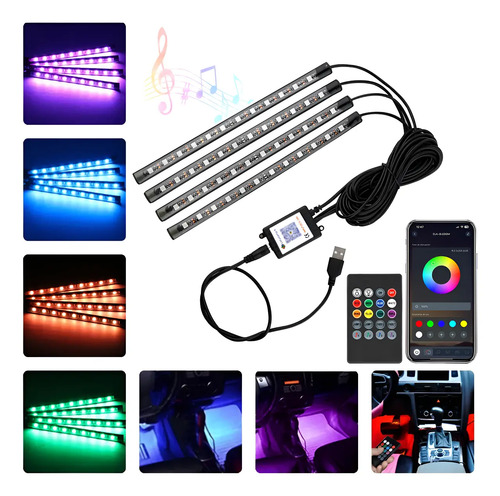 Tiras 48 Led Rgb Interior App Control Remoto Luz Para Auto