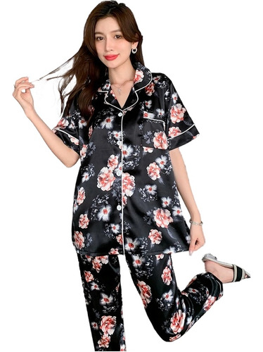 Pijama De Satén Para Mujer, Conjunto Informal De Seda